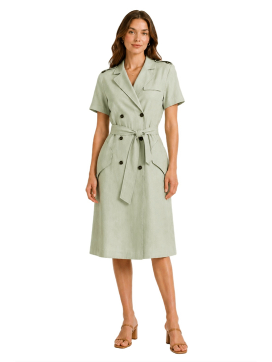 Liz Claiborne Dresses & Skirts - Liz Claiborne Women's Vintage 100% Linen Light Green Double Breasted Dress